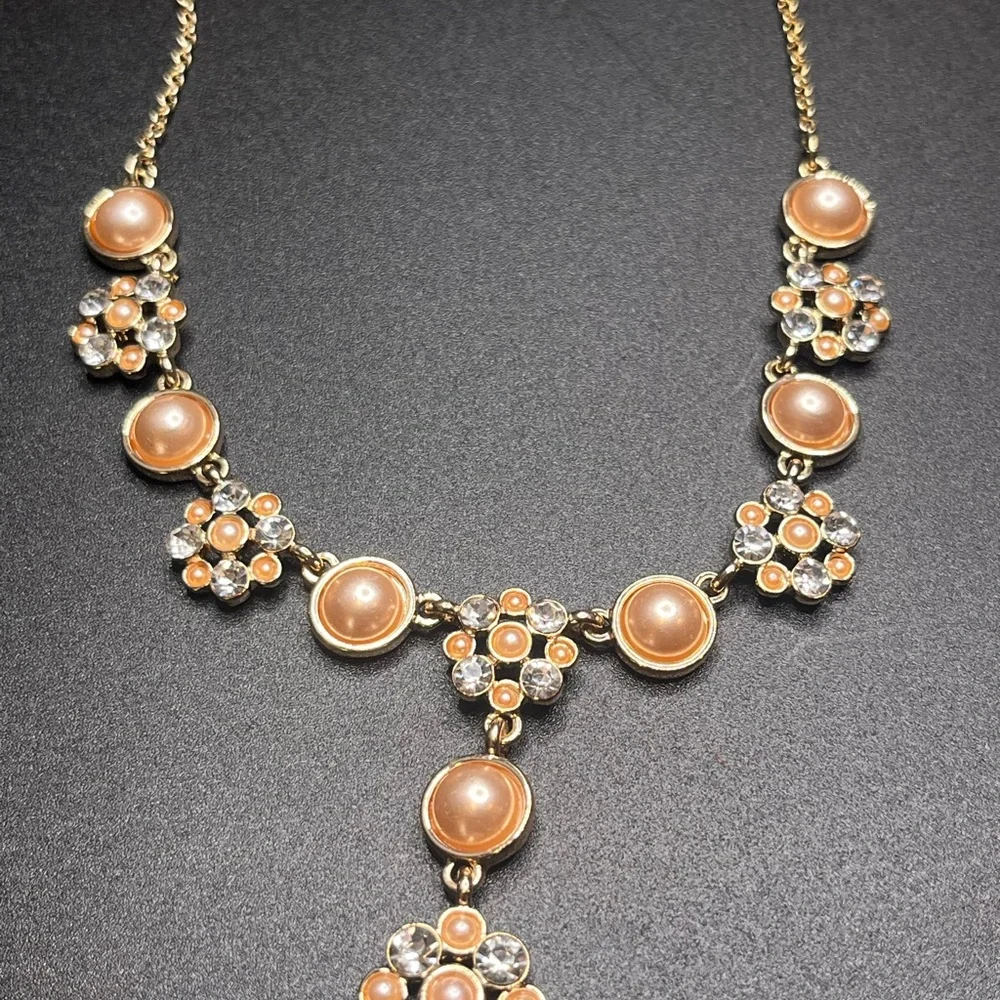 Monet Gold Tone Floral Crystal Bracelet with Pink Pearls - Picture 3 of 7
